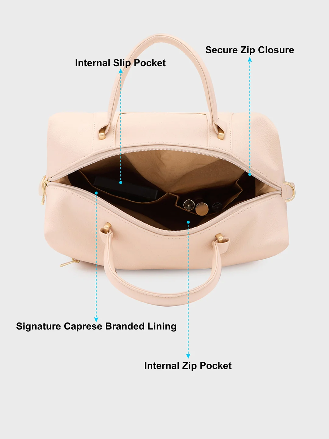 Caprese Peach Medium Beige Satchel Bag - Image 6