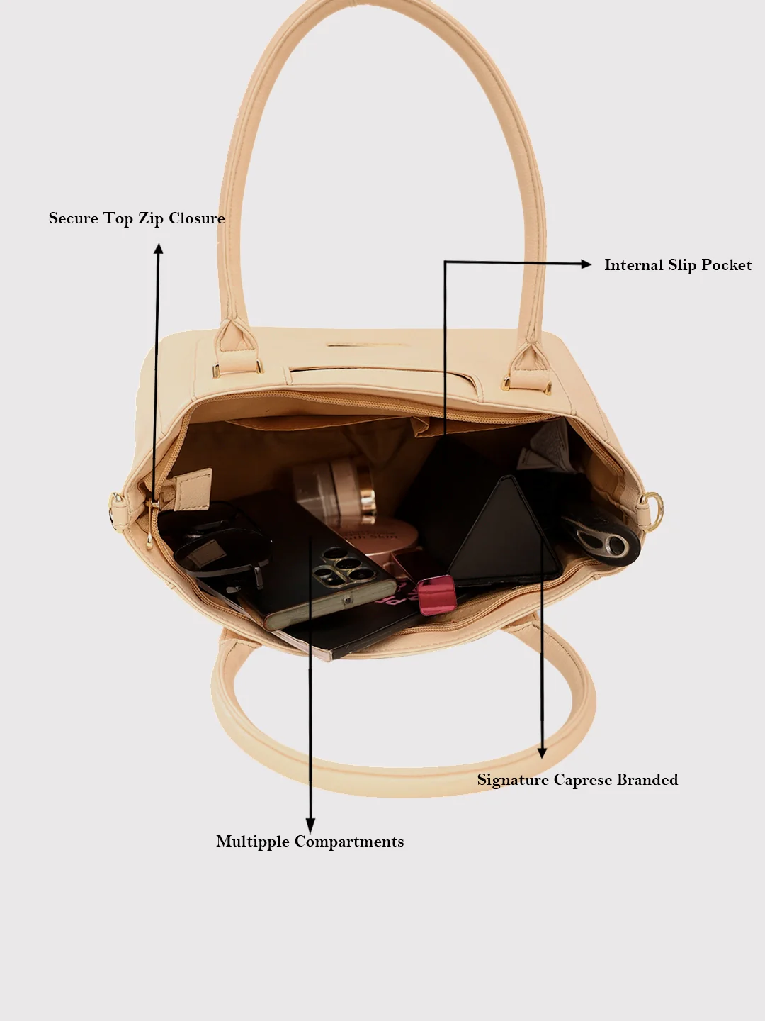 Caprese Peach Medium Beige Tote Bag - Image 11