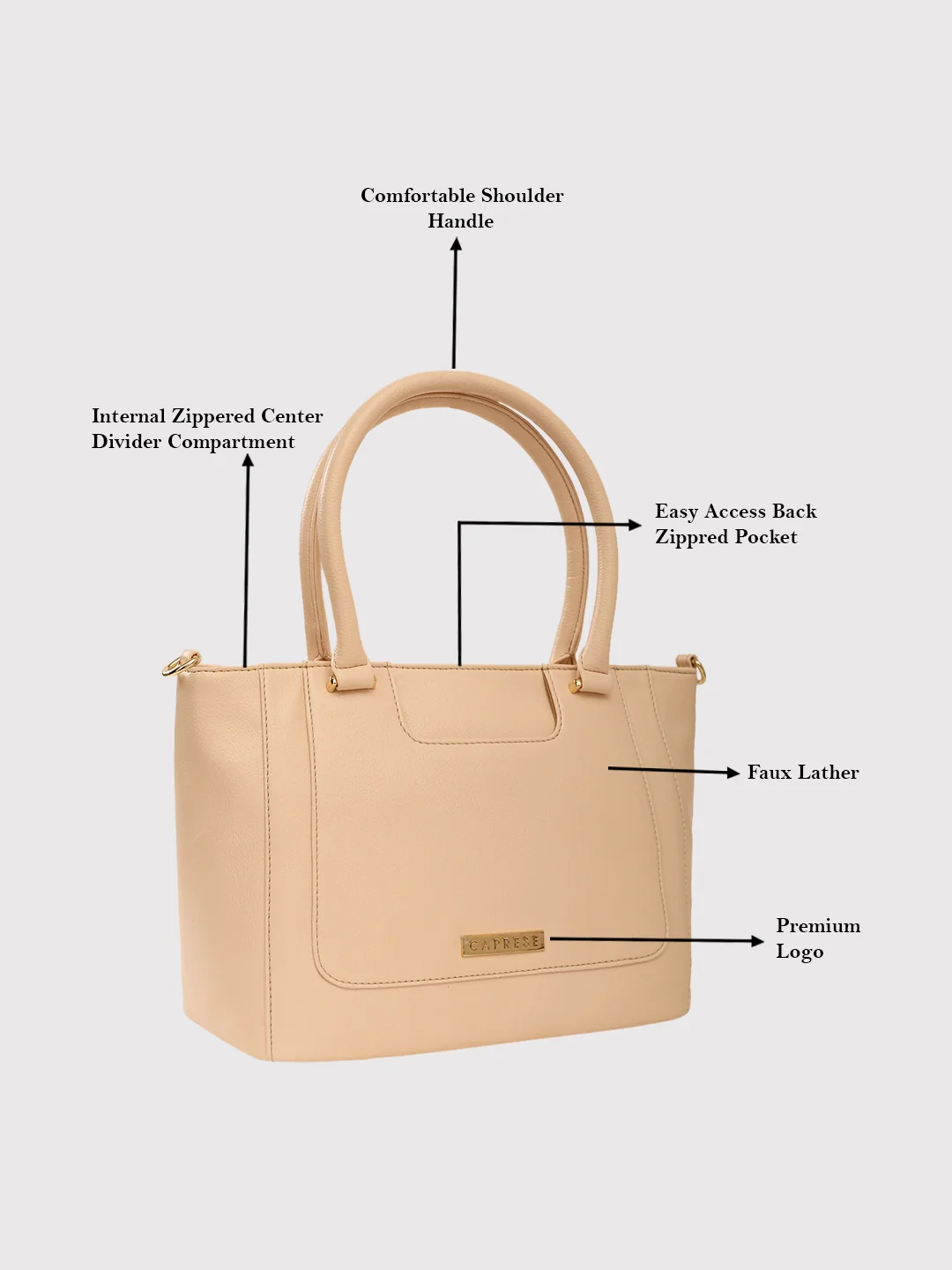 Caprese Peach Medium Beige Tote Bag - Image 5