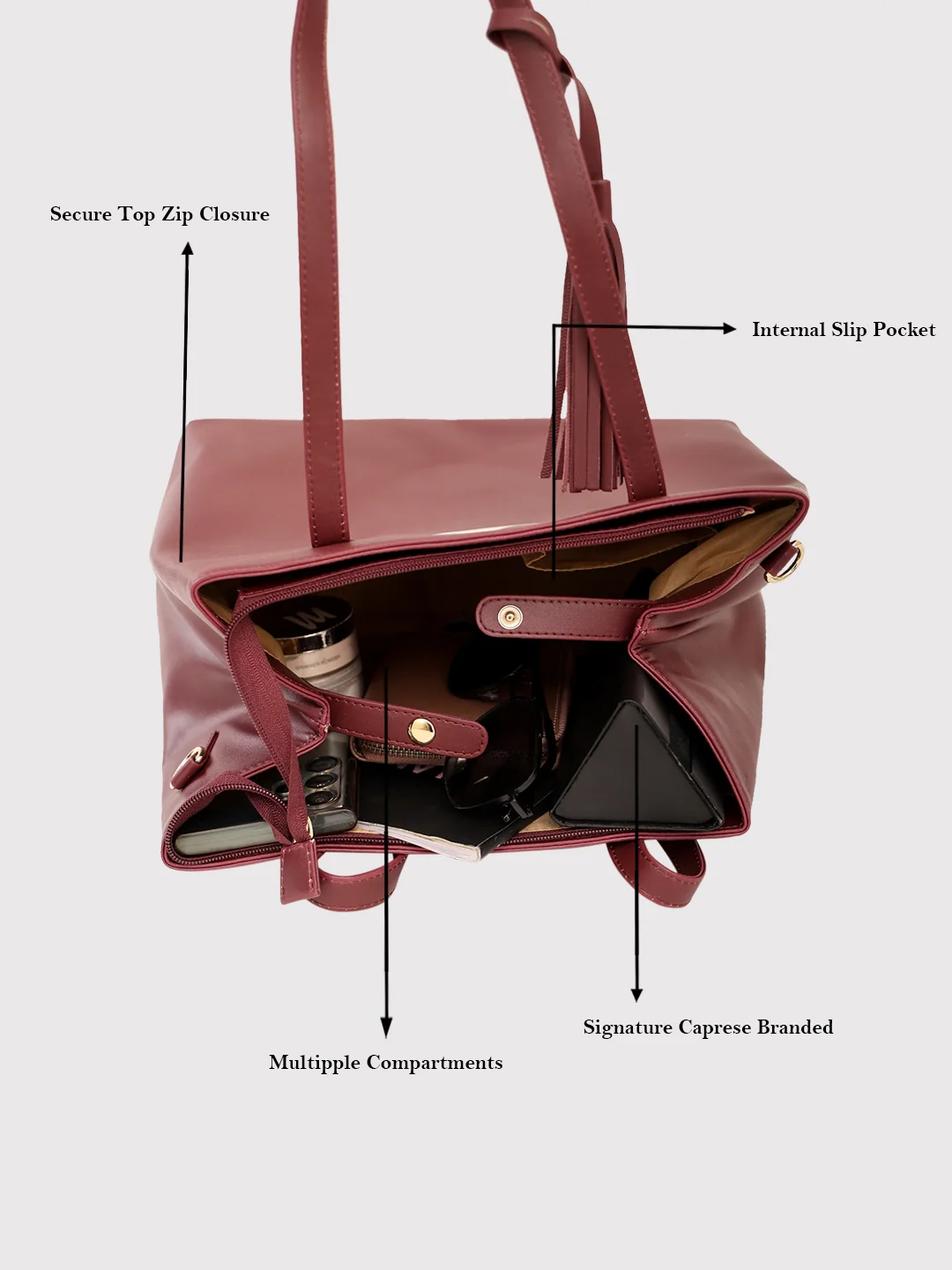 Caprese Pearl Medium Grape Tote Bag - Image 9