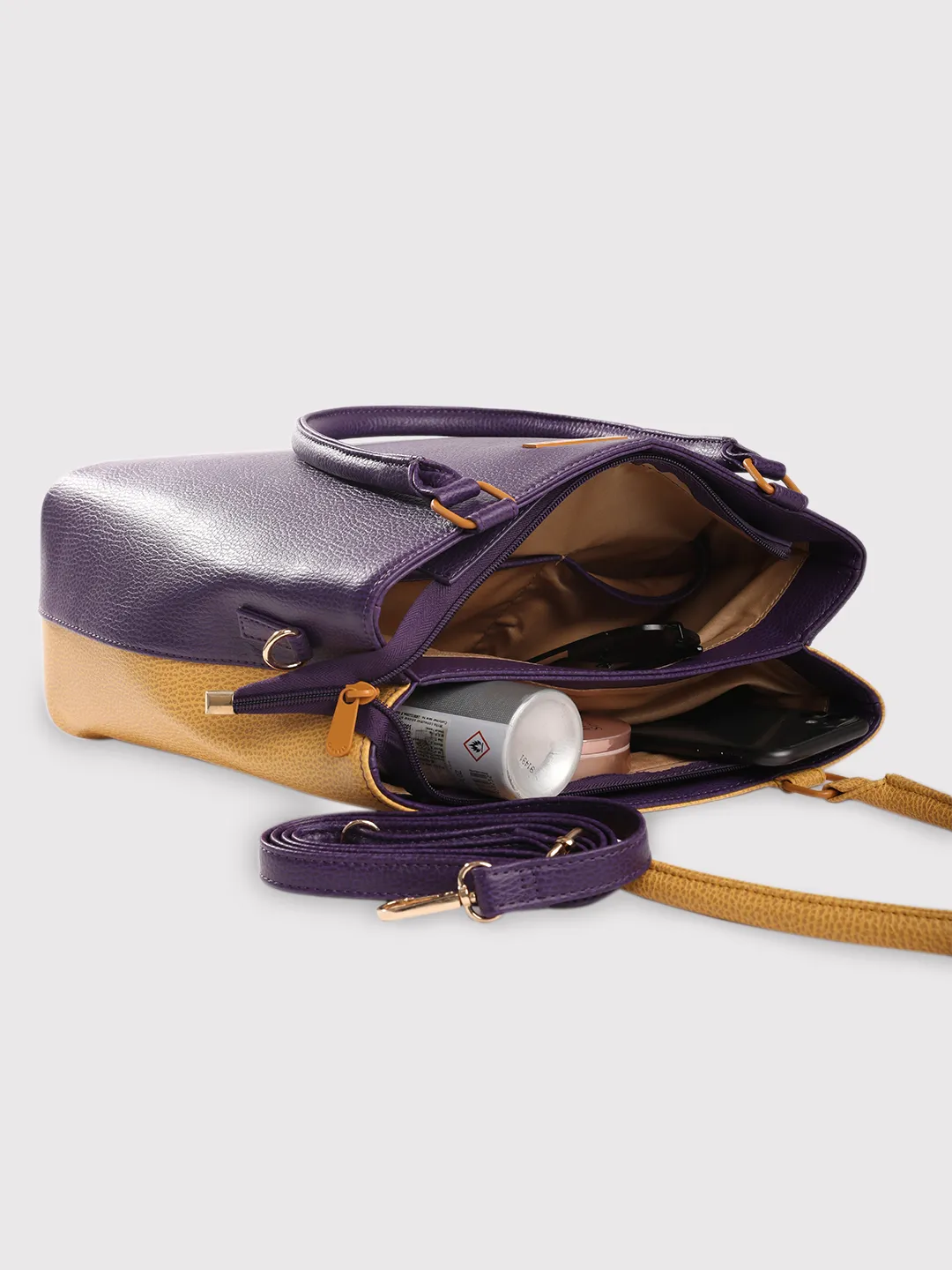 Caprese Pebble Medium Grape Yellow Tote Bag - Image 11