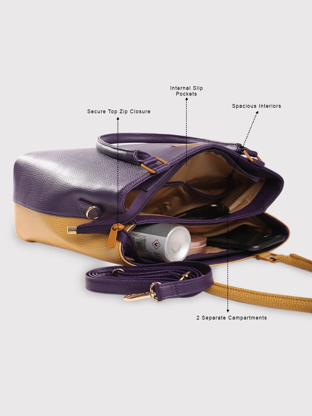 Caprese Pebble Medium Grape Yellow Tote Bag - Image 3