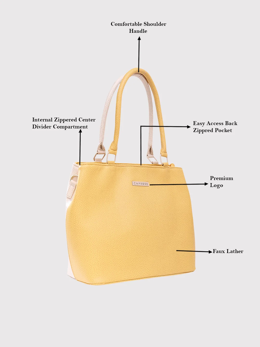 Caprese Pebble Medium Yellow Beige Tote Bag - Image 3