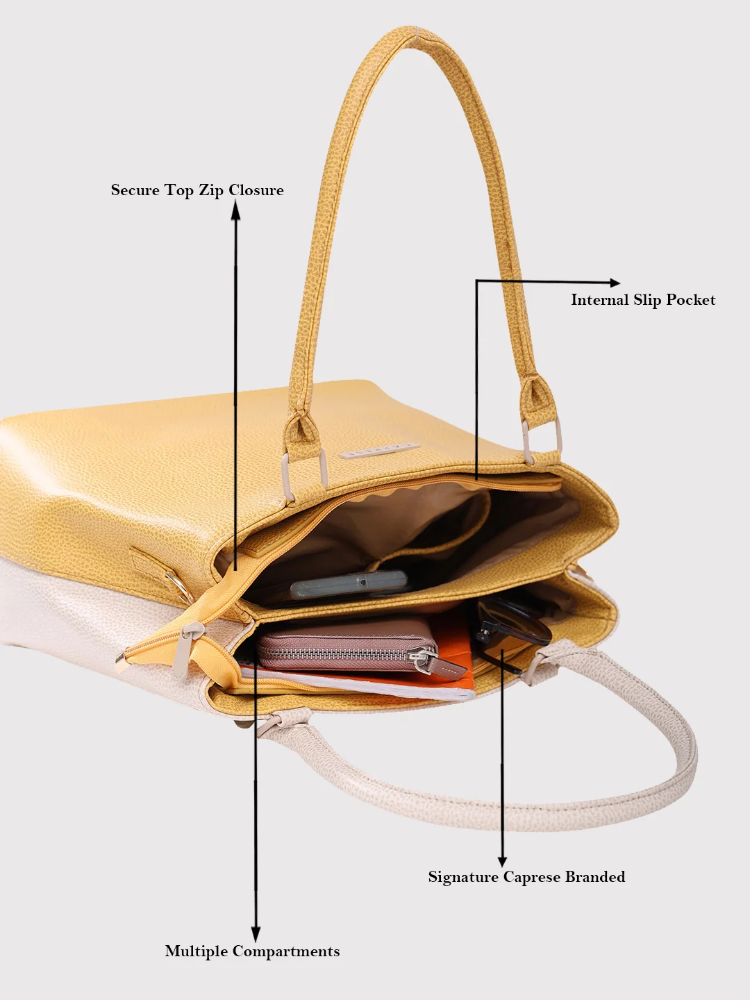 Caprese Pebble Medium Yellow Beige Tote Bag - Image 9