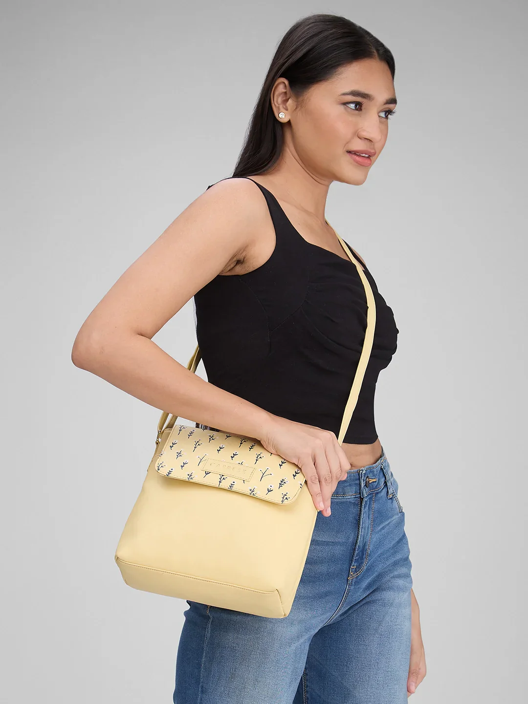 Caprese Pensa Small Mellow Yellow Flap Sling Bag - Image 2