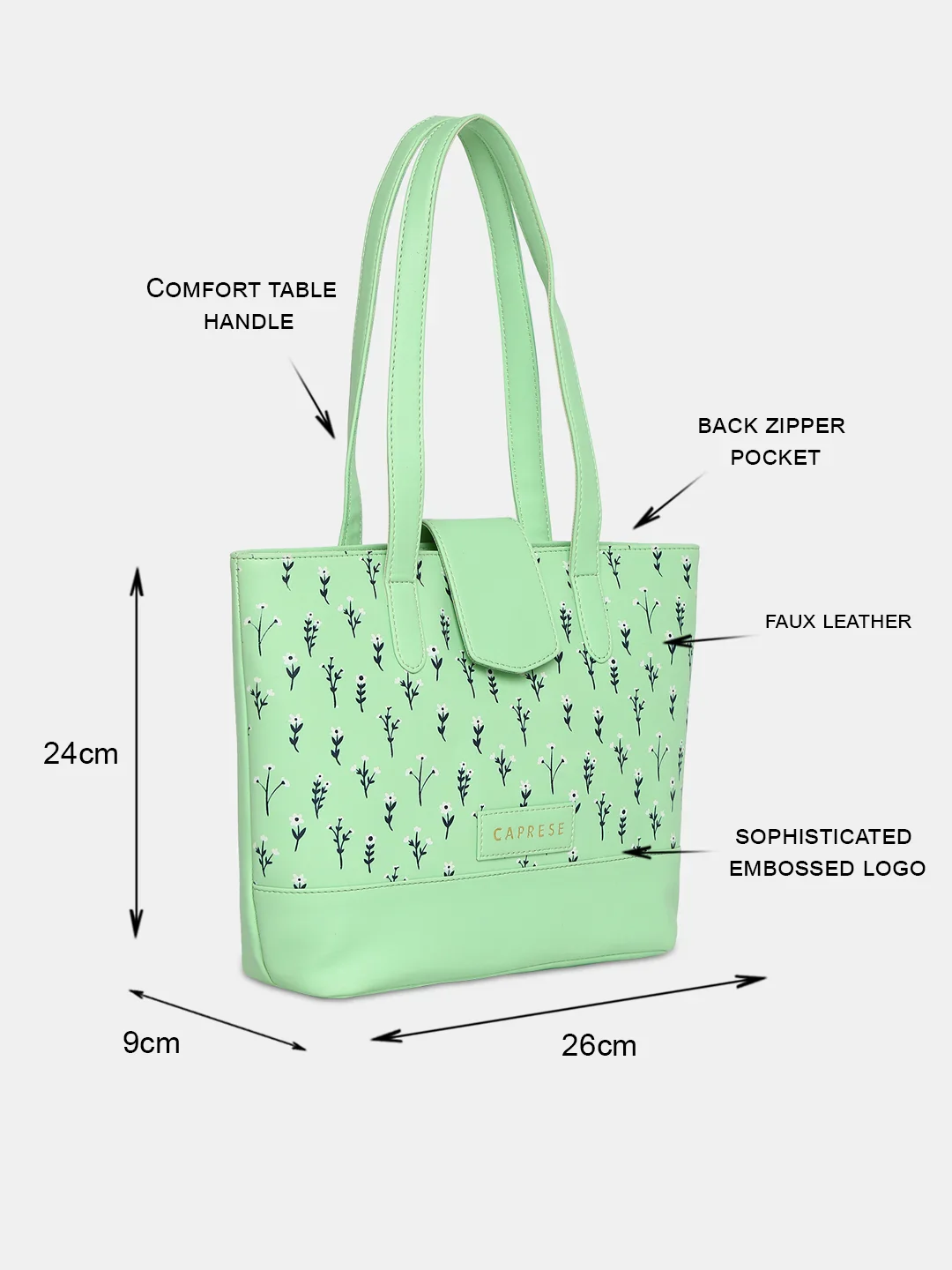 Caprese Pensa Small Green Ash Tote Bag - Image 10