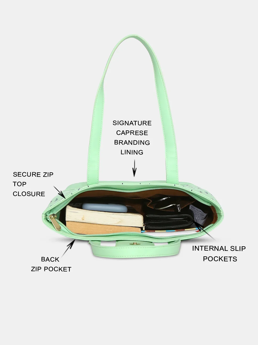 Caprese Pensa Small Green Ash Tote Bag - Image 11