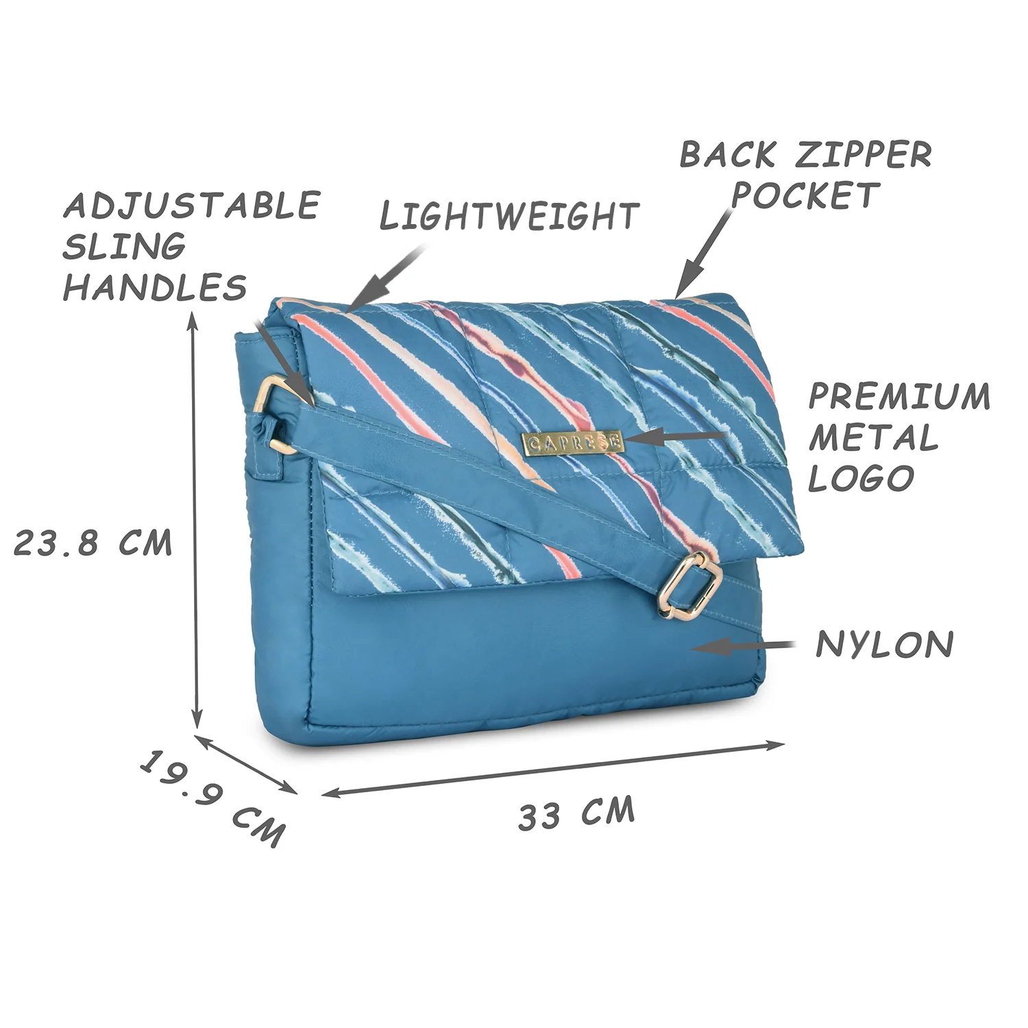 Caprese Pepper Medium Cyan Sling Bag - Image 8