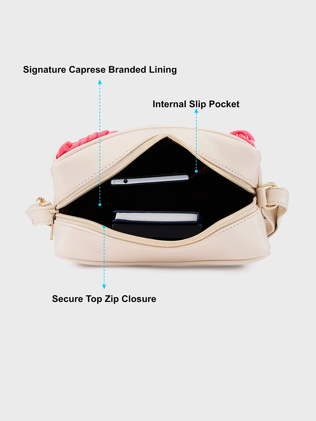 Caprese Perline Medium Beige Sling Bag - Image 7