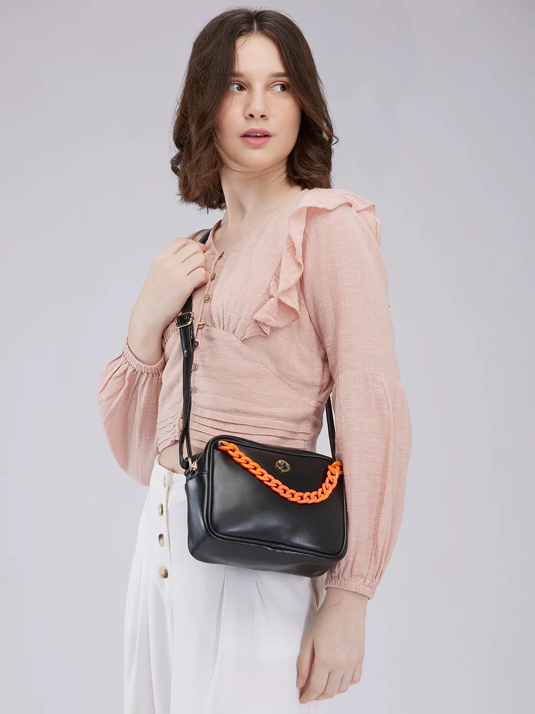 Caprese Perline Medium Black Sling Bag - Image 11