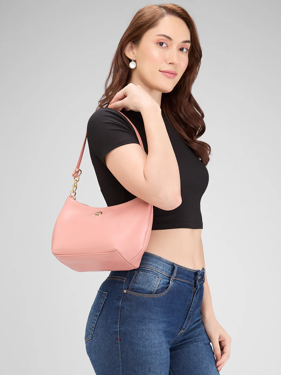 Caprese Perline Medium Blush Baguatte Bag - Image 12