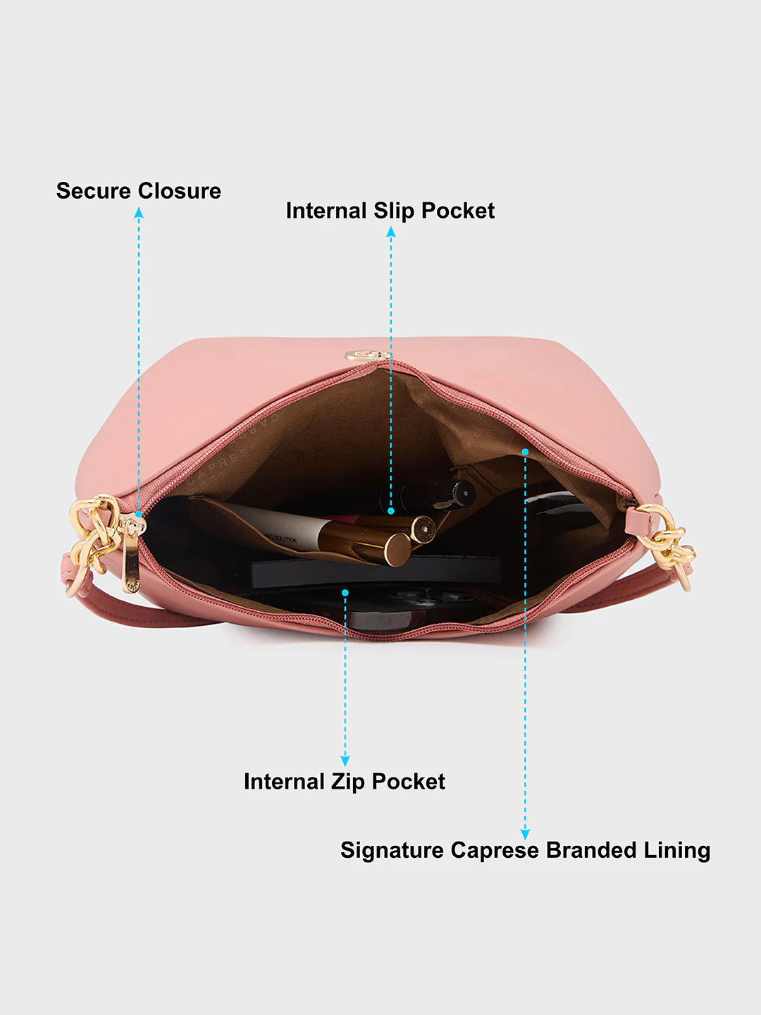 Caprese Perline Medium Blush Baguatte Bag - Image 8