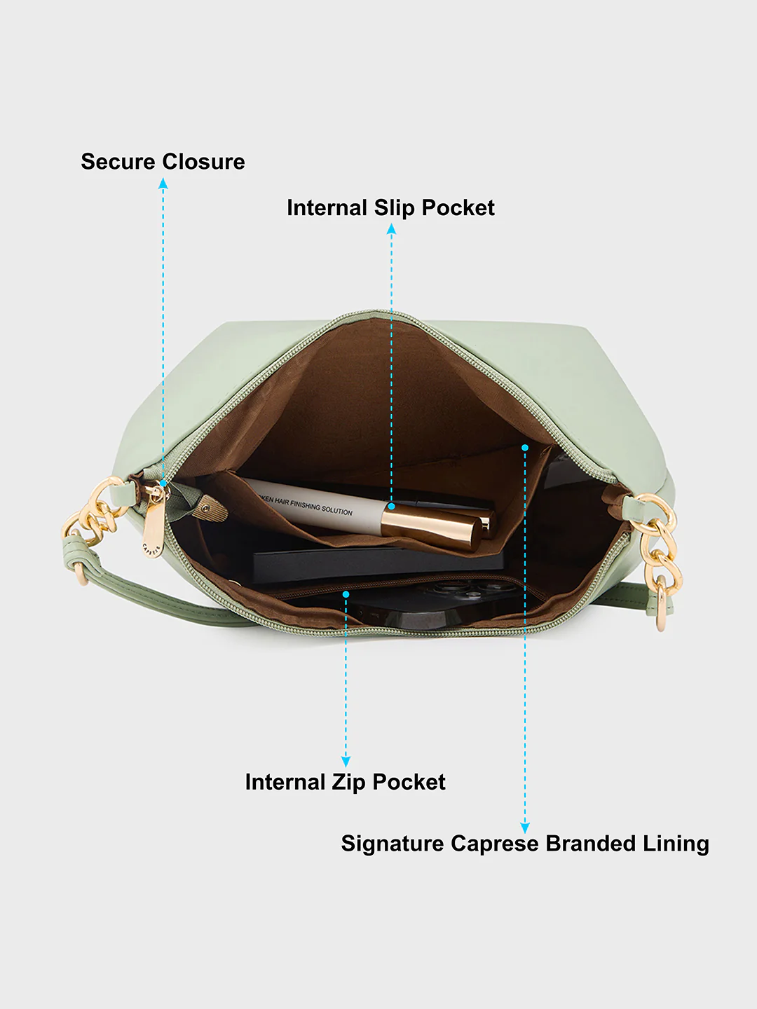 Caprese Perline Medium Mint Baguatte Bag - Image 8