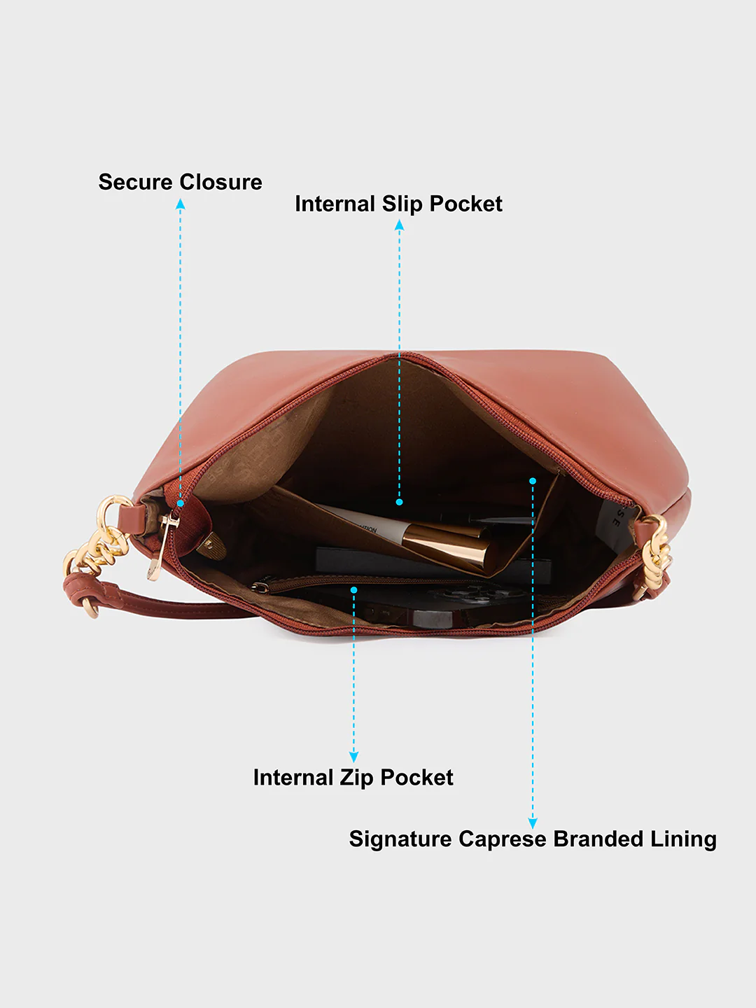 Caprese Perline Medium Tan Baguatte Bag - Image 8