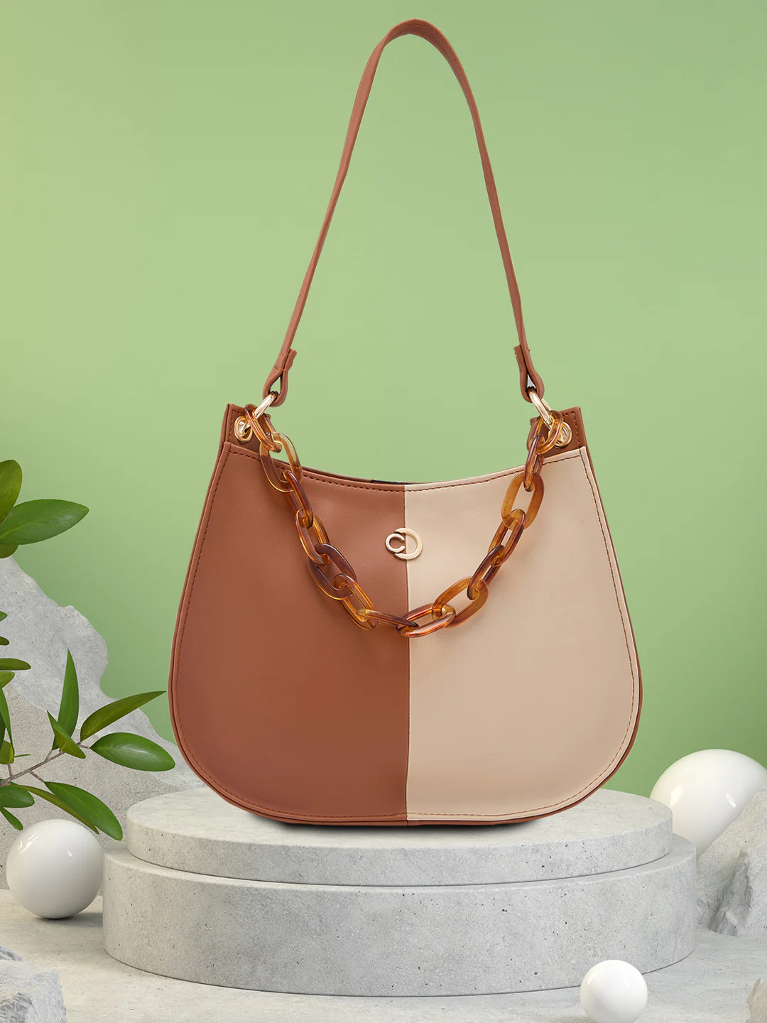 Caprese Perline Small Tan Hobo Bag