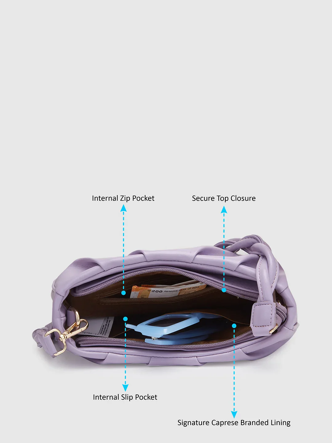 Caprese Pierre Medium Lilac Sling Bag - Image 6