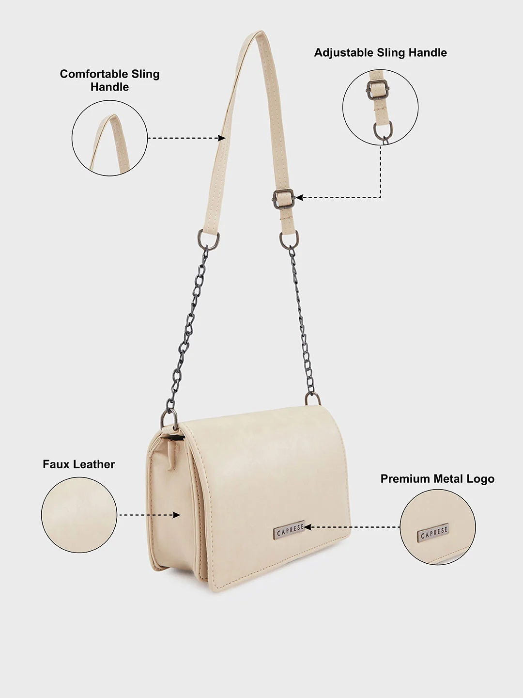 Caprese Piko Medium Beige Sling Bag - Image 3