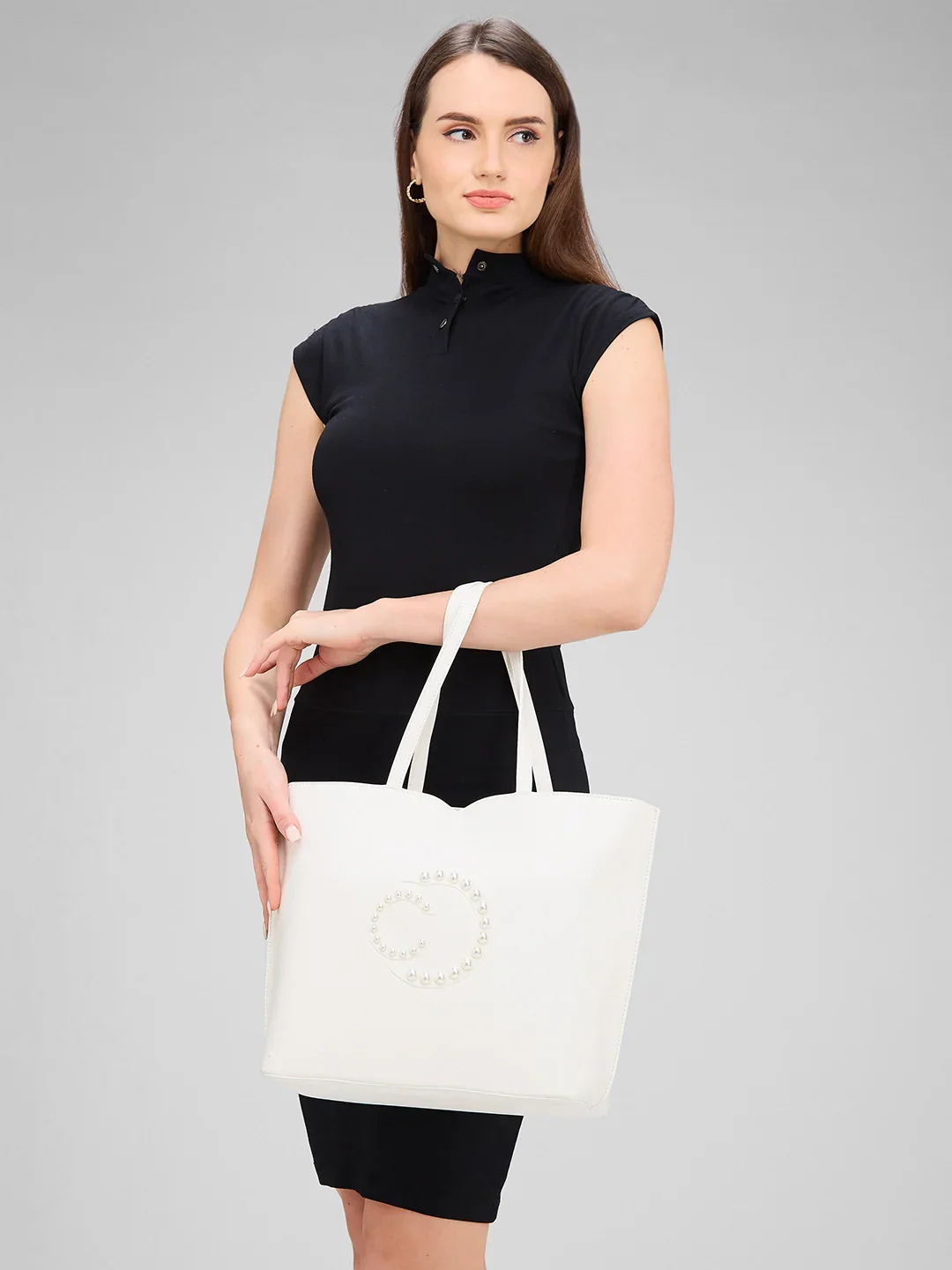 Caprese Pink Cloud Medium Black Tote Bag - Image 14