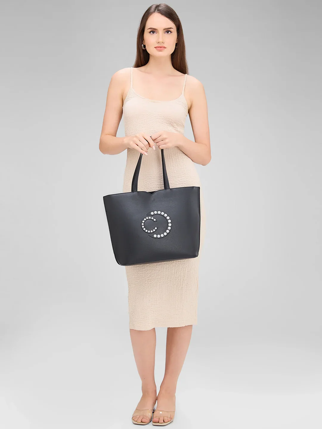 Caprese Pink Cloud Medium Black Tote Bag - Image 3