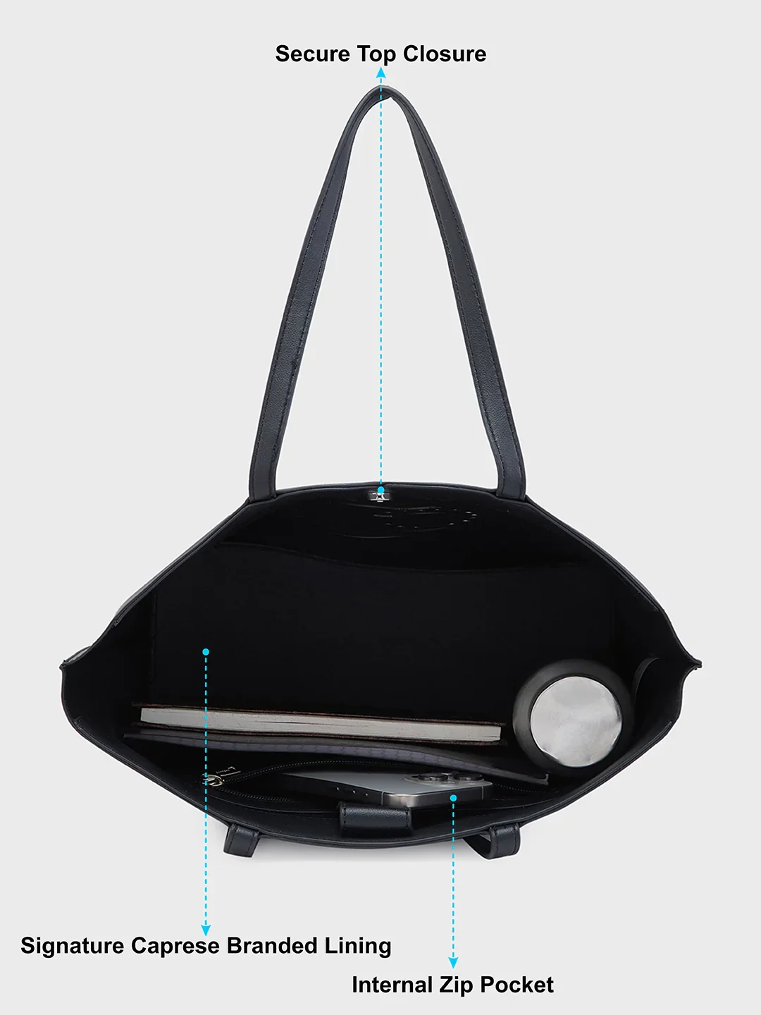 Caprese Pink Cloud Medium Black Tote Bag - Image 4