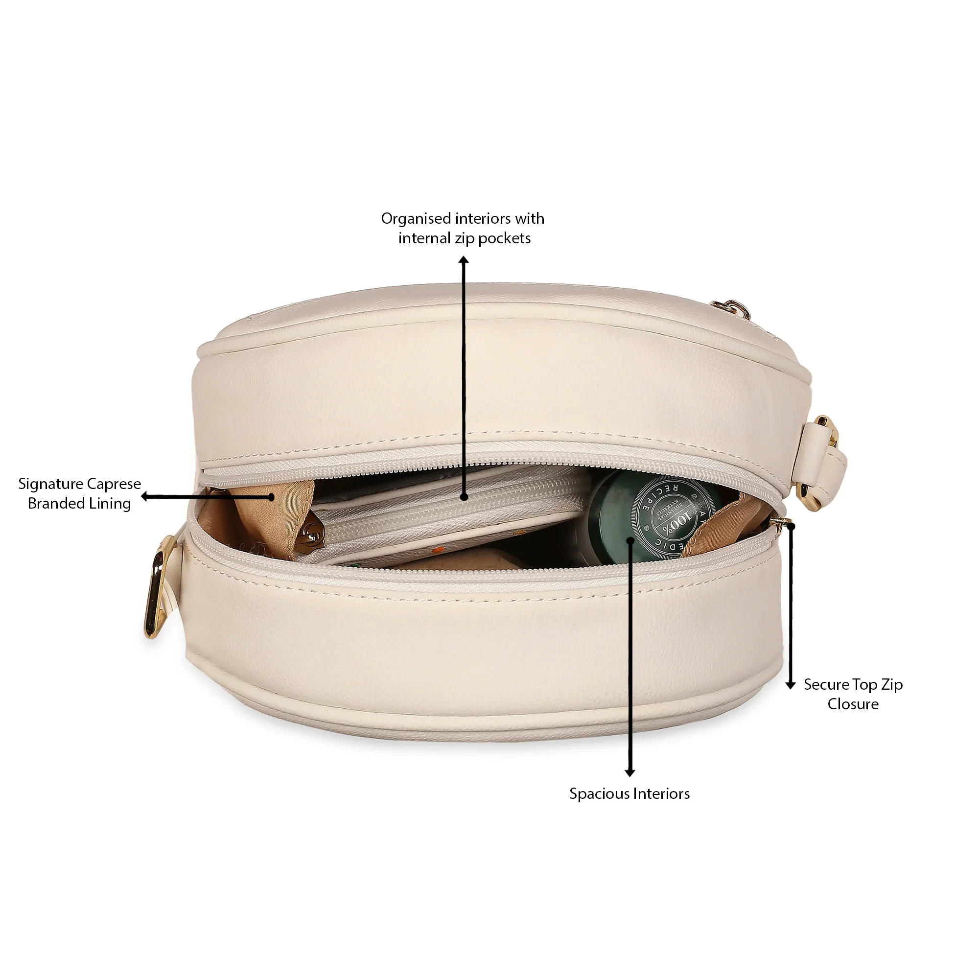 Caprese Popsicle Medium Cream Roundbody Sling Bag - Image 10