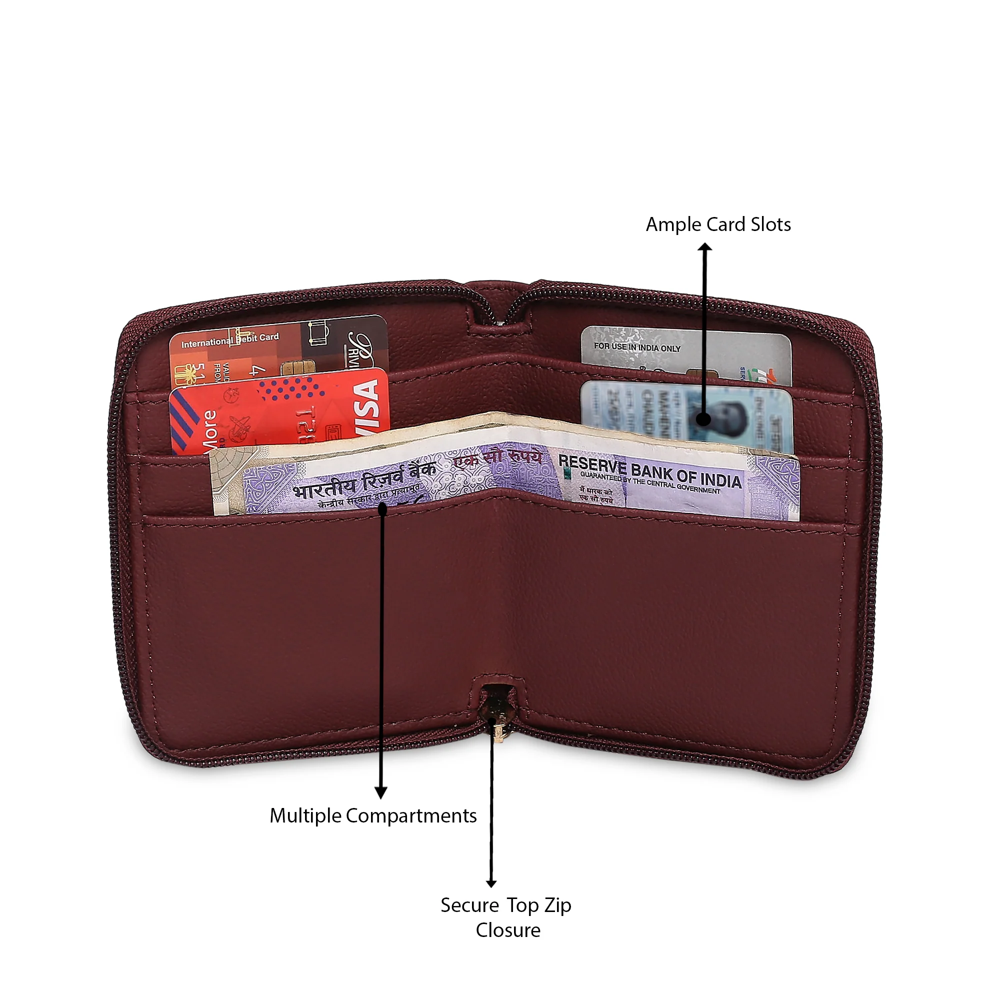 Caprese Popsicle Small Maroon Zip Around Wallet - Image 9