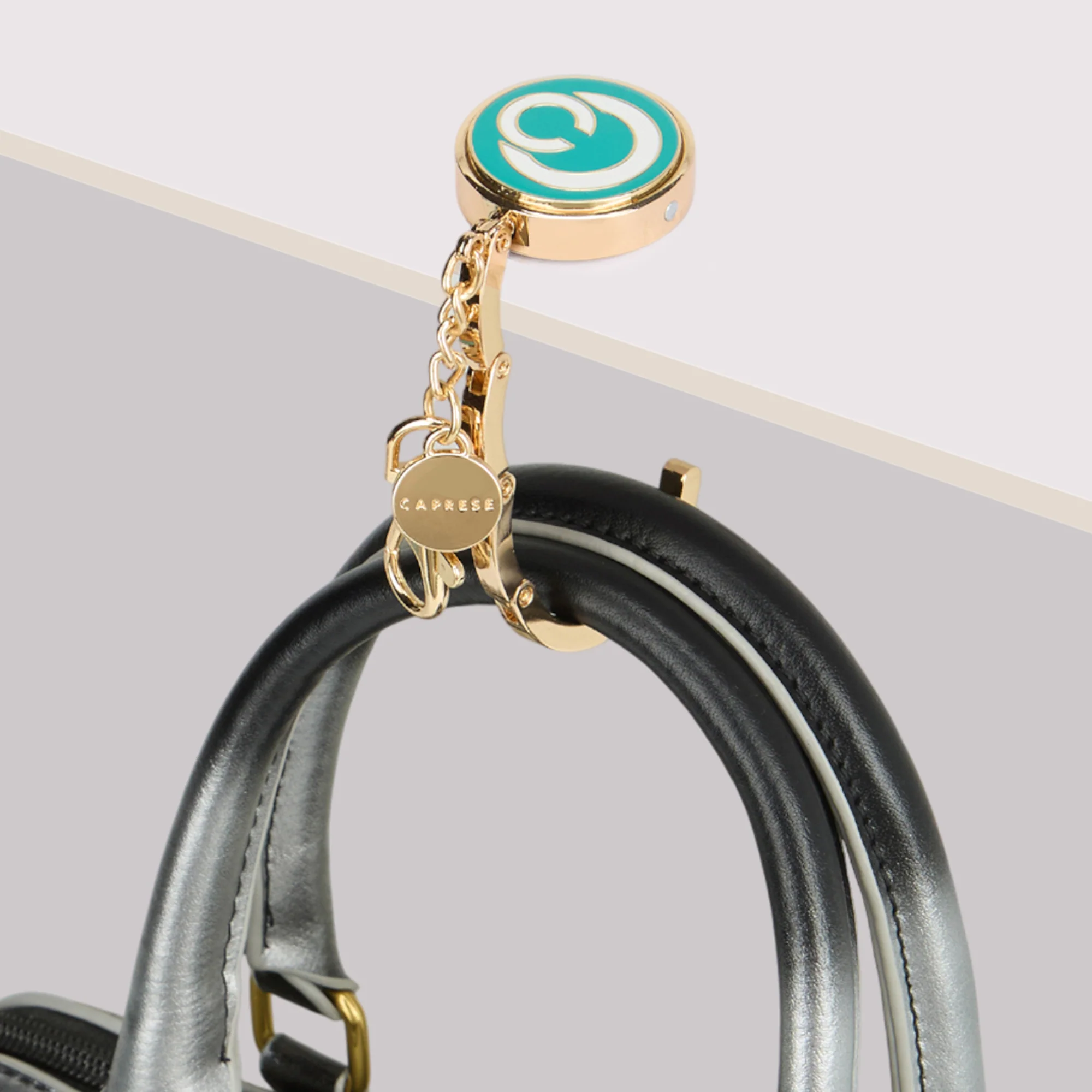 Caprese Mnemonic Purse Hook Small Teal Gold Charm - Image 4