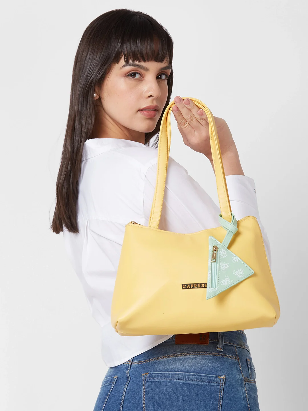Caprese Pyxis Medium Yellow Satchel Bag - Image 11