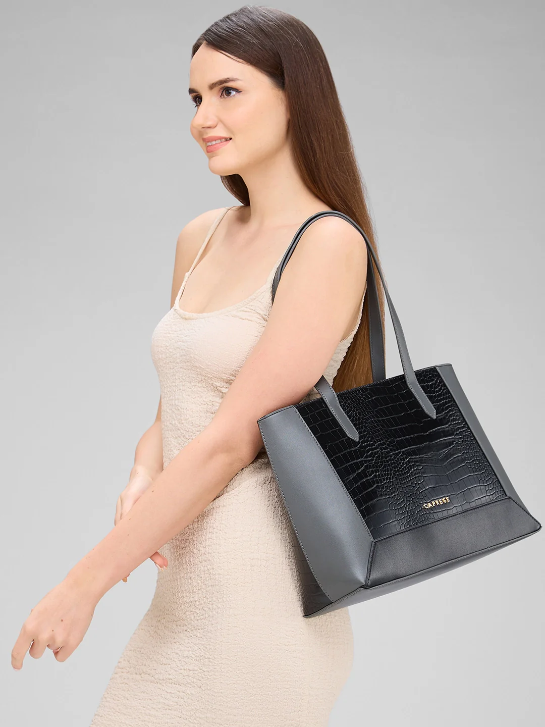 Caprese Rae Medium Croco Black Tote Bag - Image 11