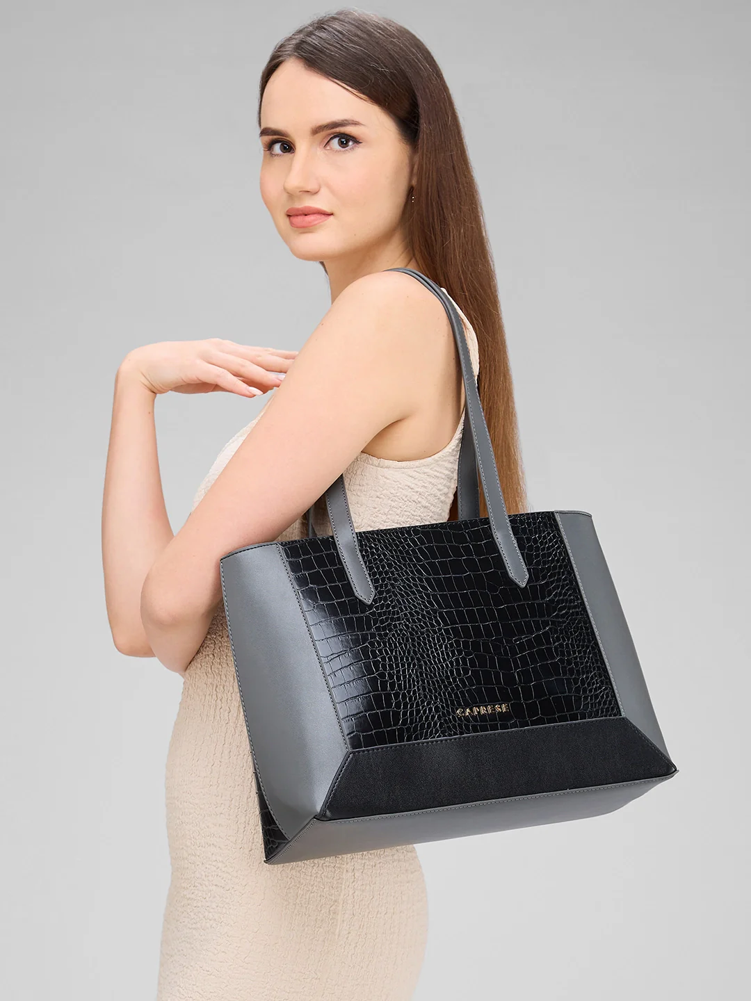 Caprese Rae Medium Croco Black Tote Bag - Image 12