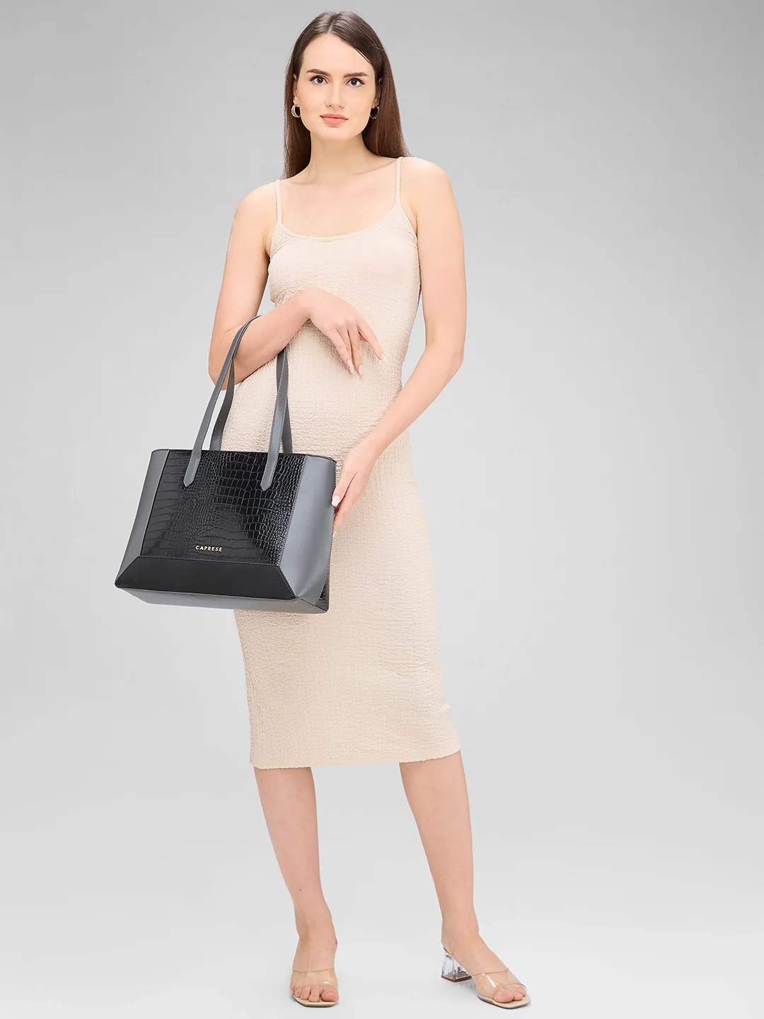 Caprese Rae Medium Croco Black Tote Bag - Image 13