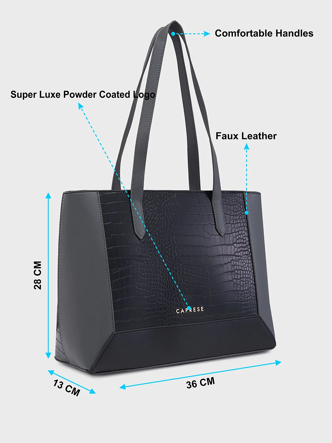Caprese Rae Medium Croco Black Tote Bag - Image 6