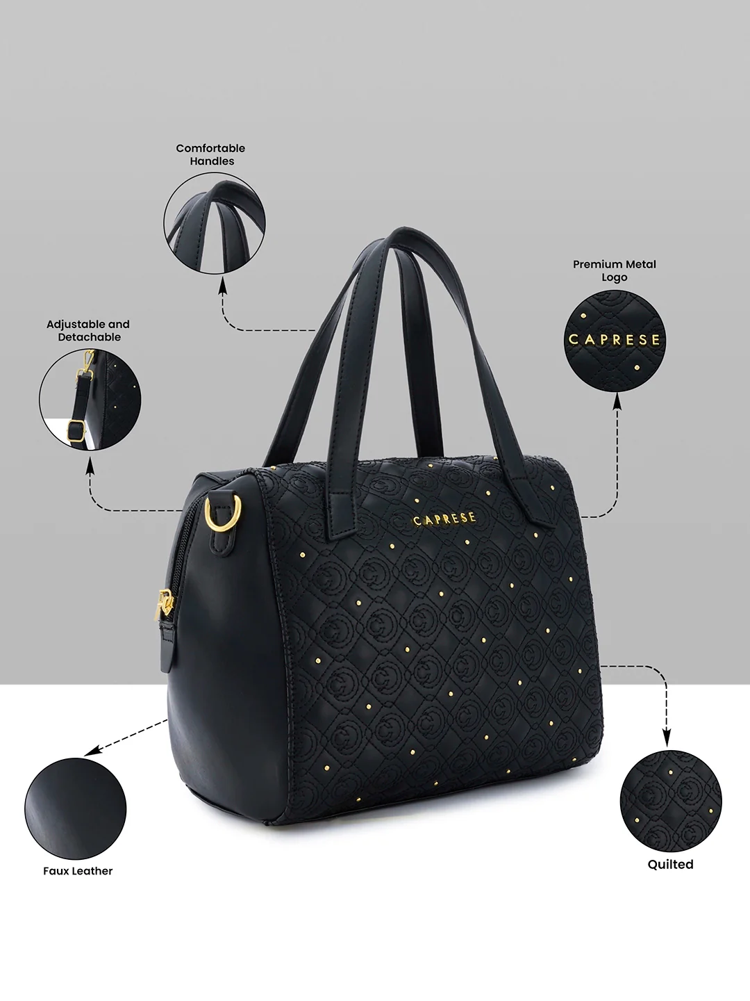 Caprese Rain Medium Black Satchel Bag - Image 17