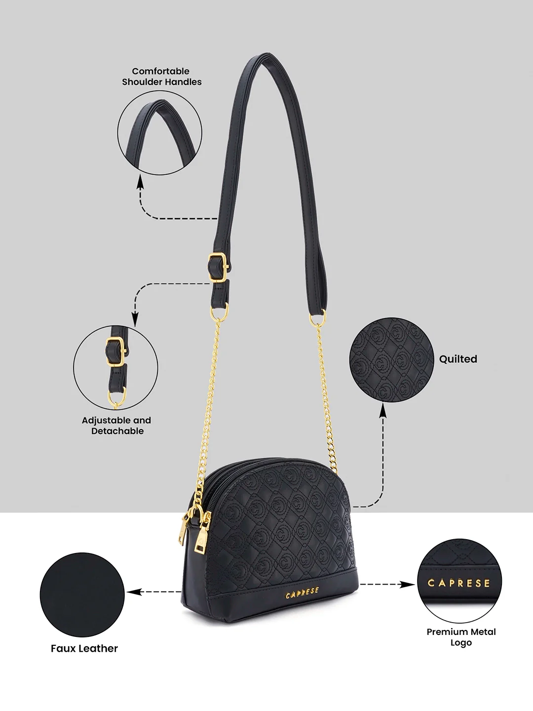 Caprese Rain Medium Black Sling Bag - Image 16