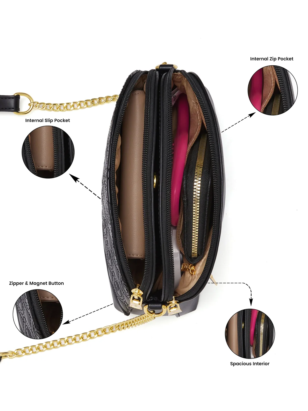 Caprese Rain Medium Black Sling Bag - Image 5