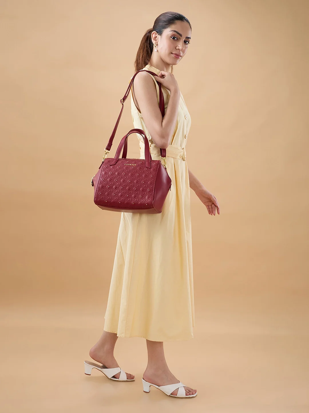 Caprese Rain Medium Cherry Lacquer Satchel Bag - Image 7