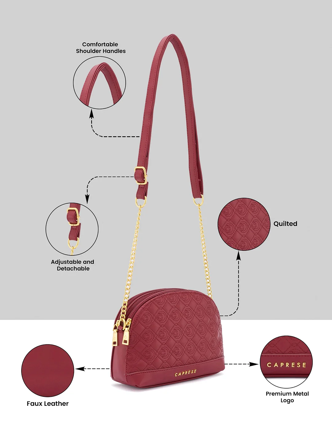Caprese Rain Medium Cherry Lacquer Sling Bag - Image 16