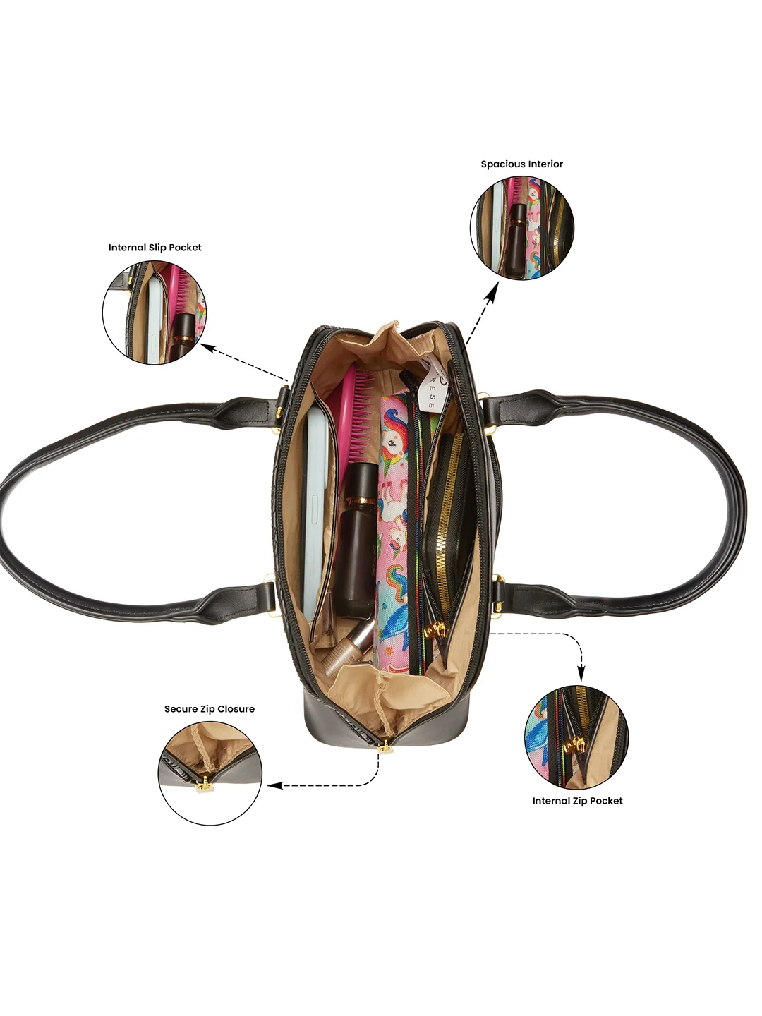 Caprese Rain Small Black Satchel Bag - Image 6