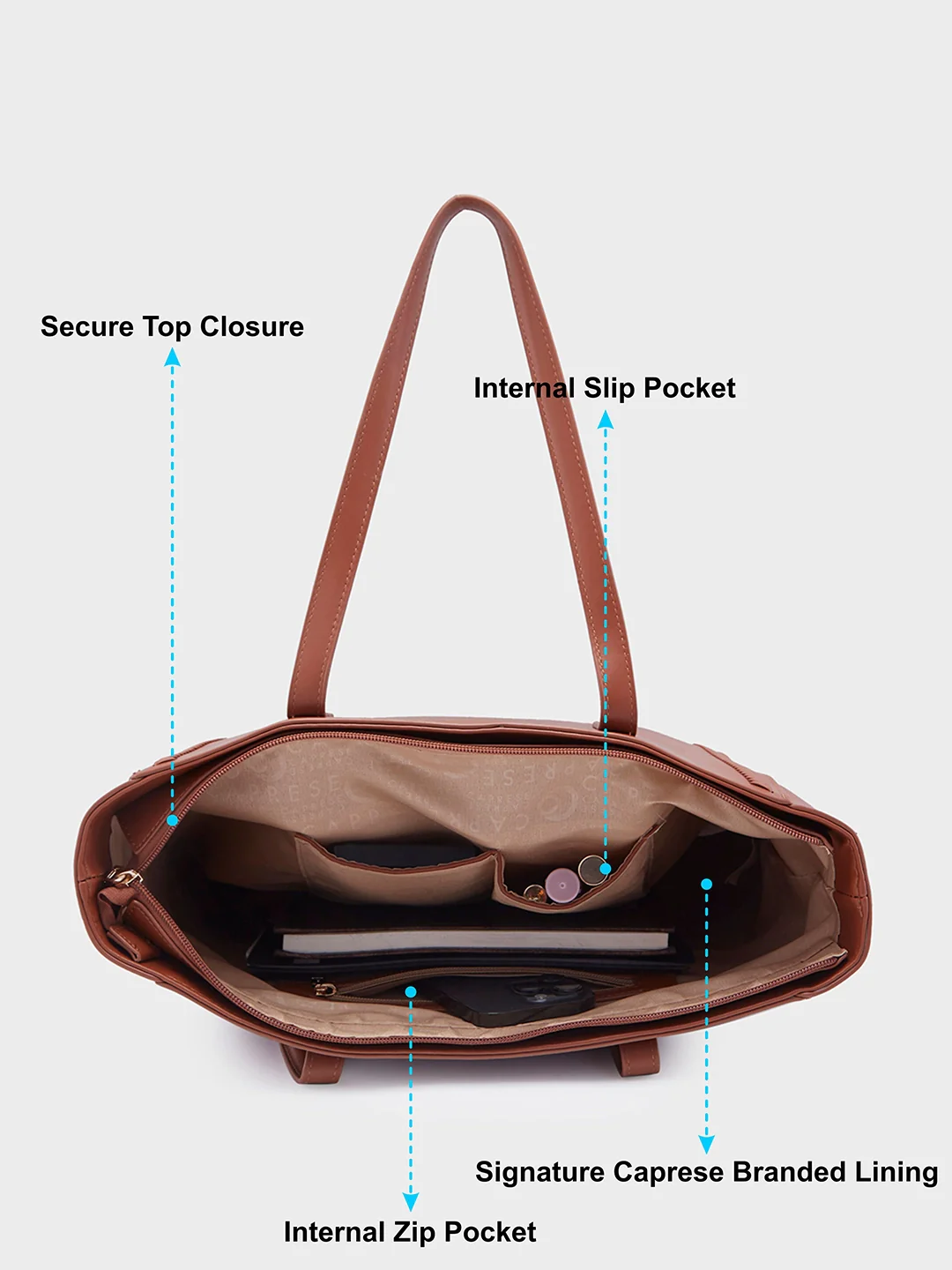 Caprese Ramani Medium Brown Tote Bag - Image 7