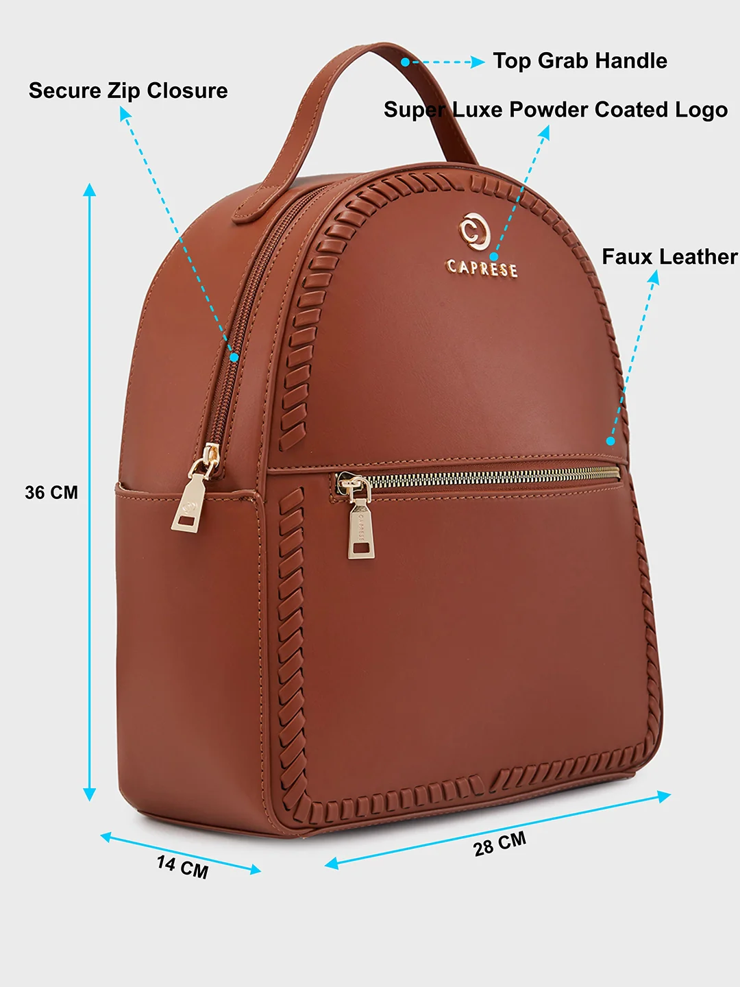 Caprese Ramani Small Brown Backpack - Image 6