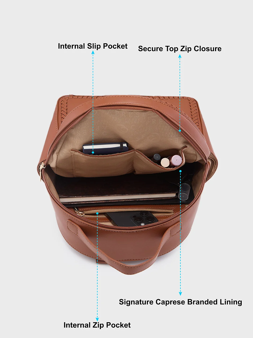 Caprese Ramani Small Brown Backpack - Image 7