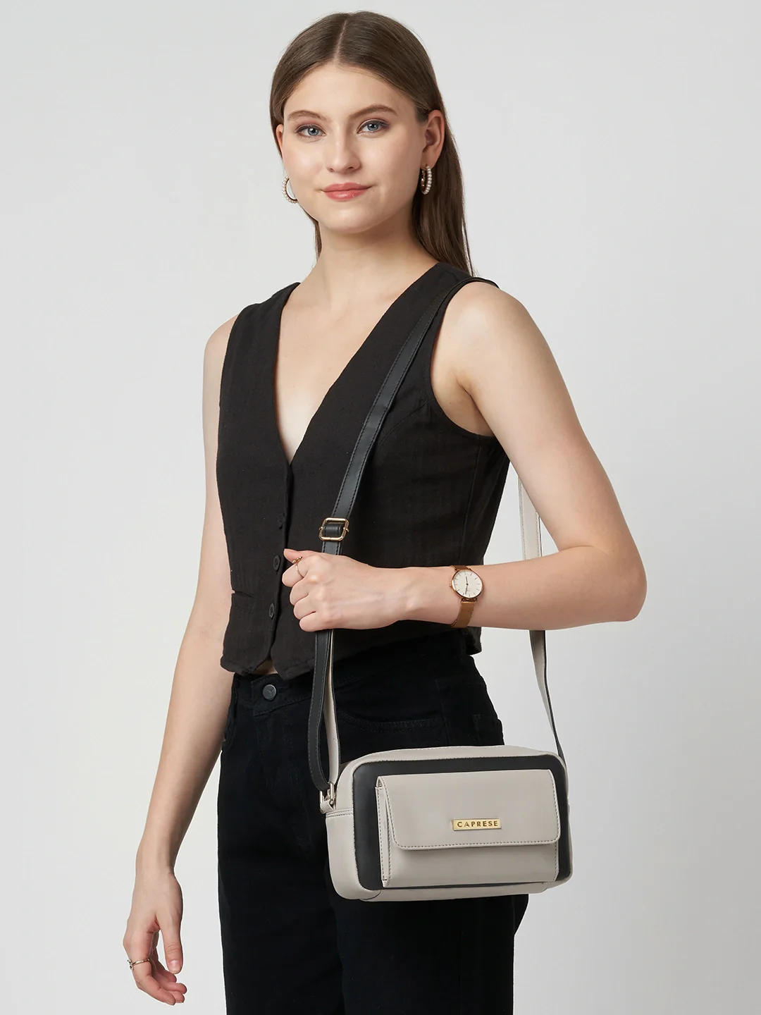 Caprese Regina Medium Black Sling Bag - Image 2