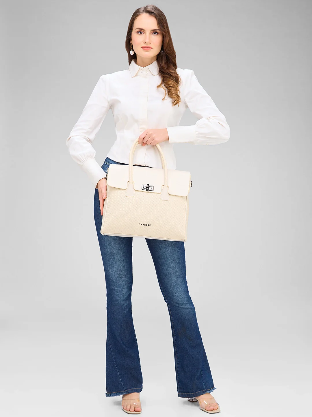 Caprese Renee Medium Beige Satchel Bag - Image 14