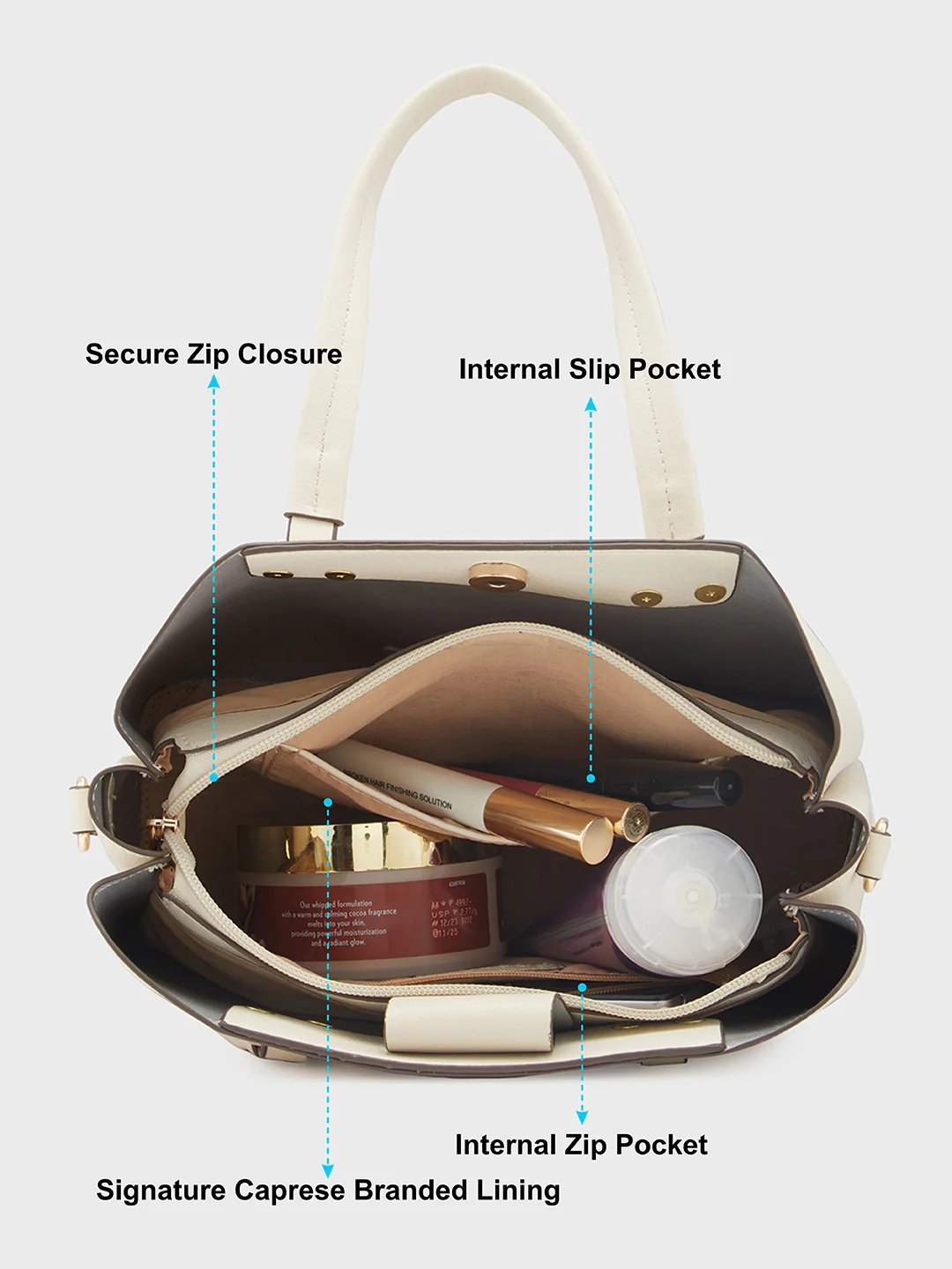 Caprese Rey Medium Beige Satchel Bag - Image 7