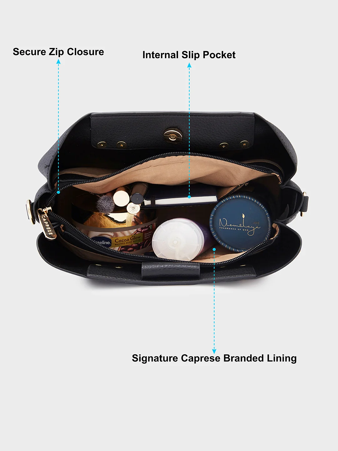 Caprese Rey Medium Black Satchel Bag - Image 7