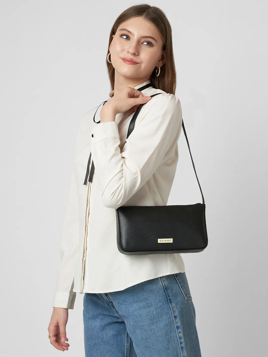 Caprese Rhea Medium Black Baguette Bag - Image 2