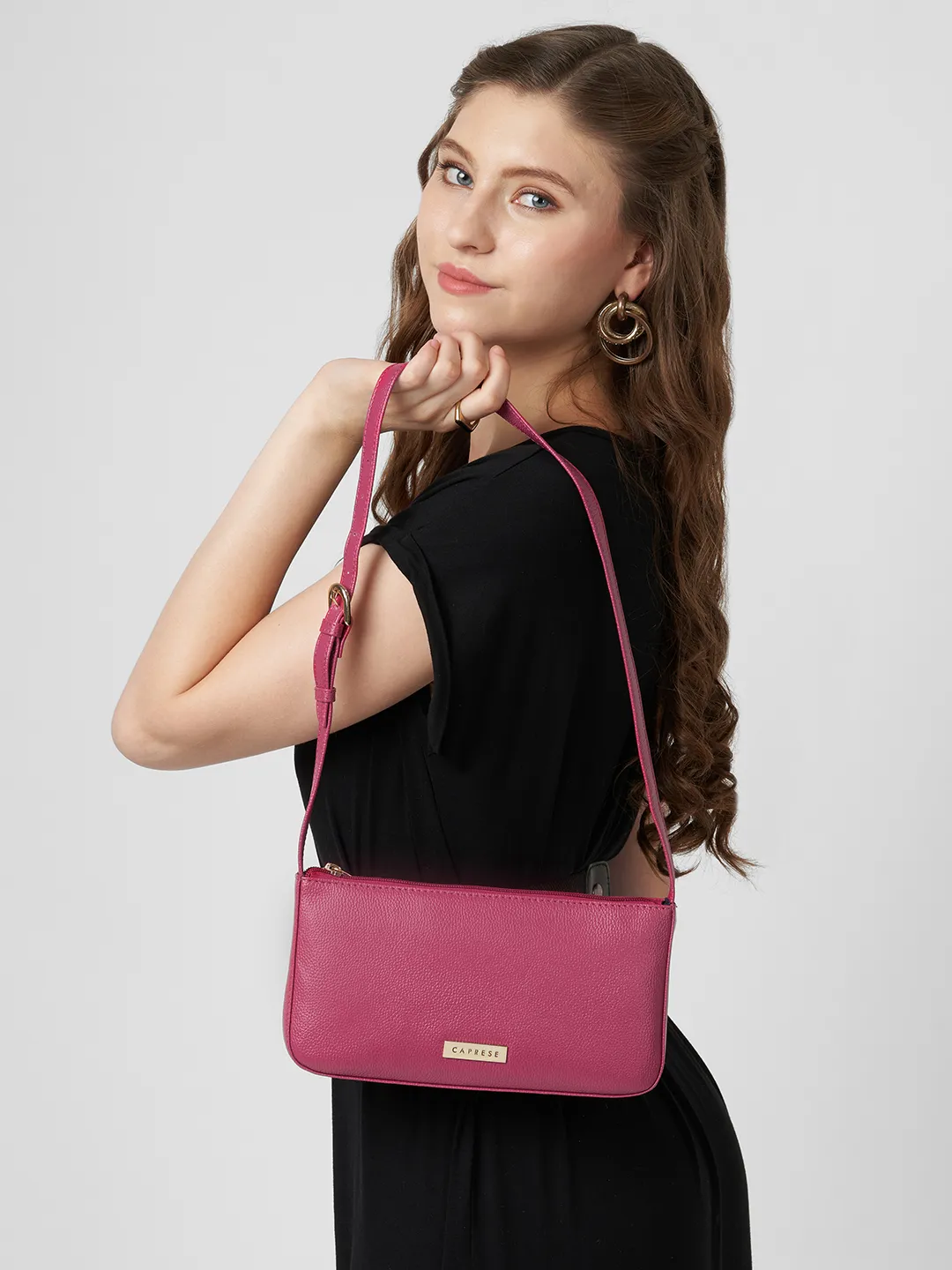 Caprese Rhea Medium Fuchsia Pink Baguette Bag - Image 2