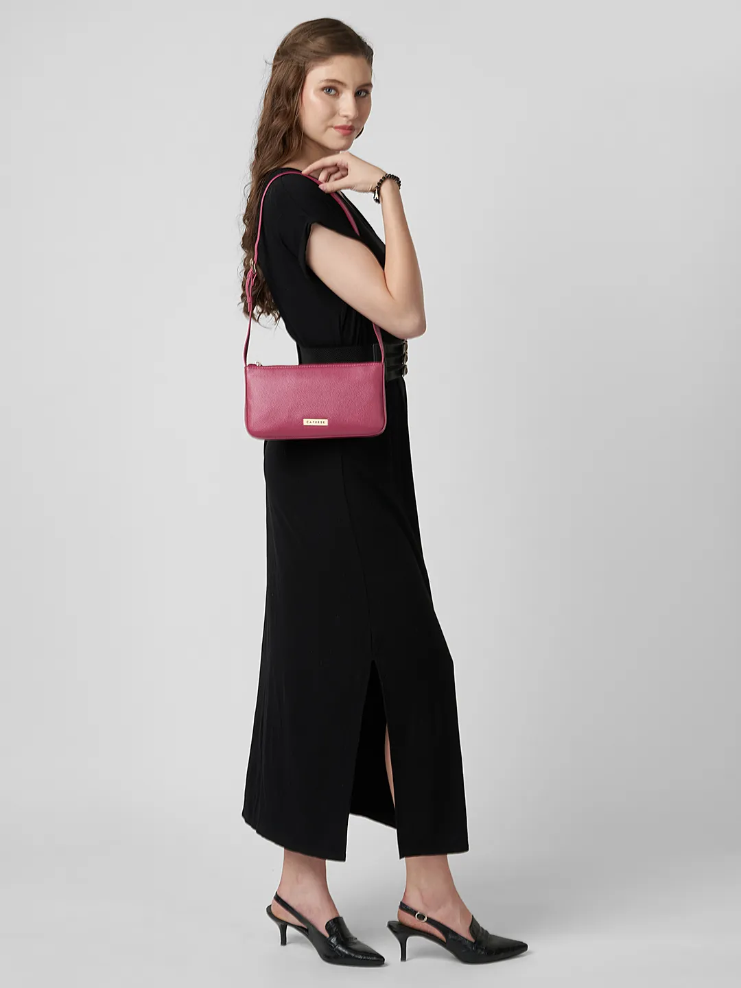 Caprese Rhea Medium Fuchsia Pink Baguette Bag - Image 8