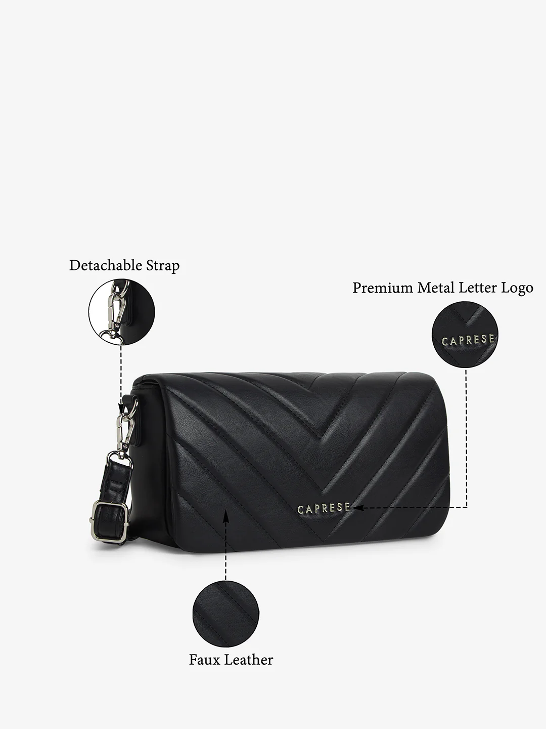 Caprese Riko Large Black Sling Bag - Image 10