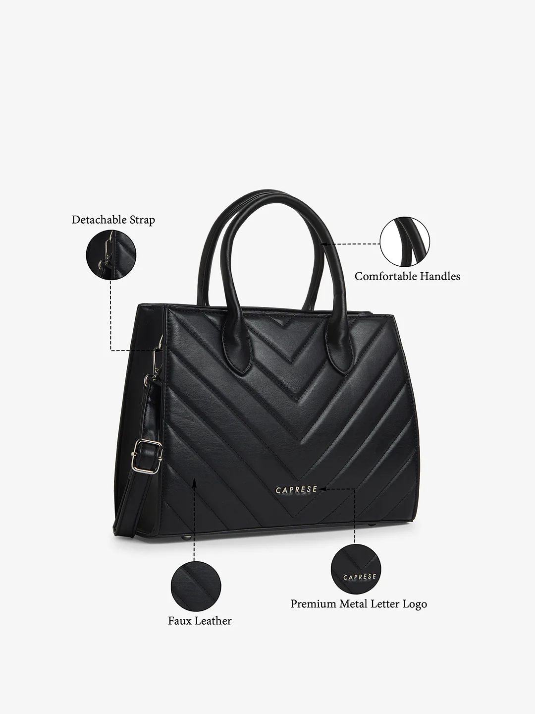Caprese Riko Medium Black Satchel Bag - Image 9
